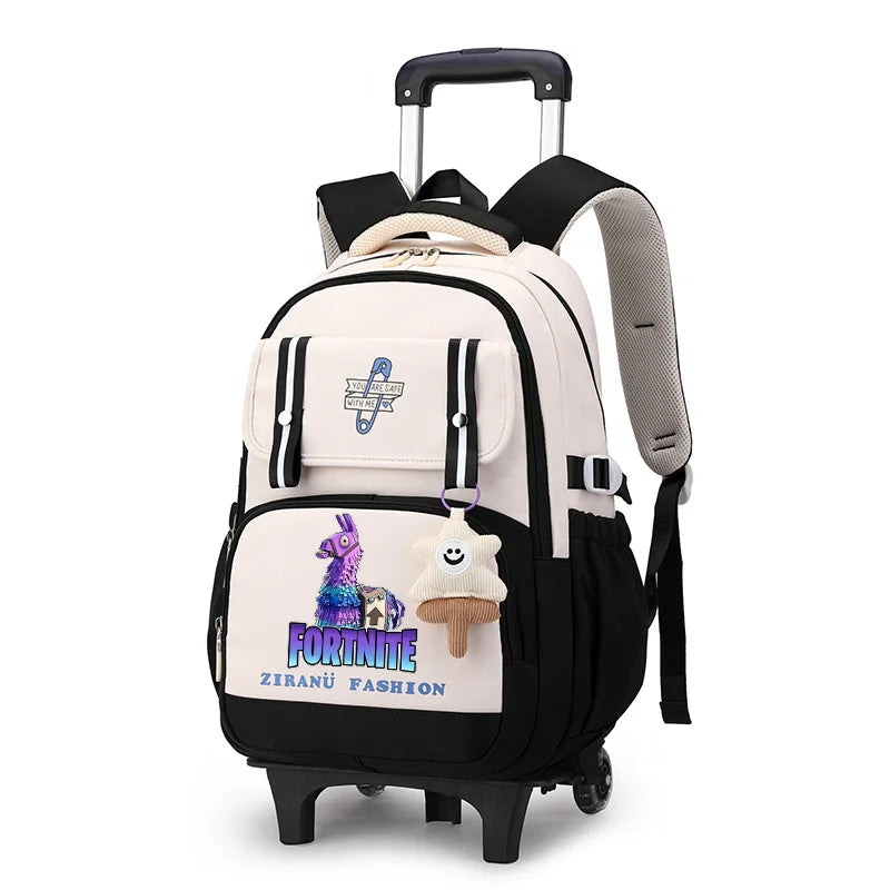 Mochila Escolar com Rodas Fortnite, Grande Capacidade, Impermeável, Leve e Minimalista, para Portátil, Escola e Viagens Casuais