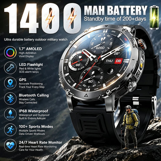 2026 TANK Ultra New 1400mAh Big Battery Smart Watch Men GPS path Sport Flashlight BT Call Waterproof Outdoor Military Smartwatch