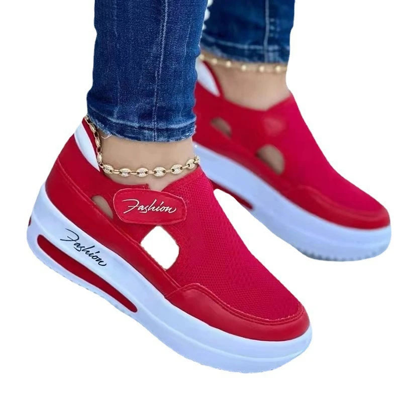 Large Casual Single Shoes for Women 2025 New Summer Flat Bottom Breathable Casual Mesh Fashionable Thick-Soled Sports Shoes