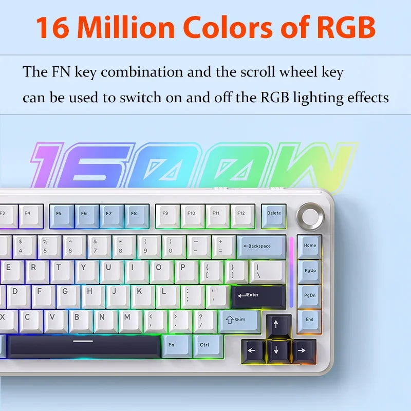 FREEWOLF F75 Gaming Mechanical Keyboard, 75% Tri-Mode Wireless Bluetooth, AULA F75 Same Model, RGB Hot Swappable PBT 4000mAh