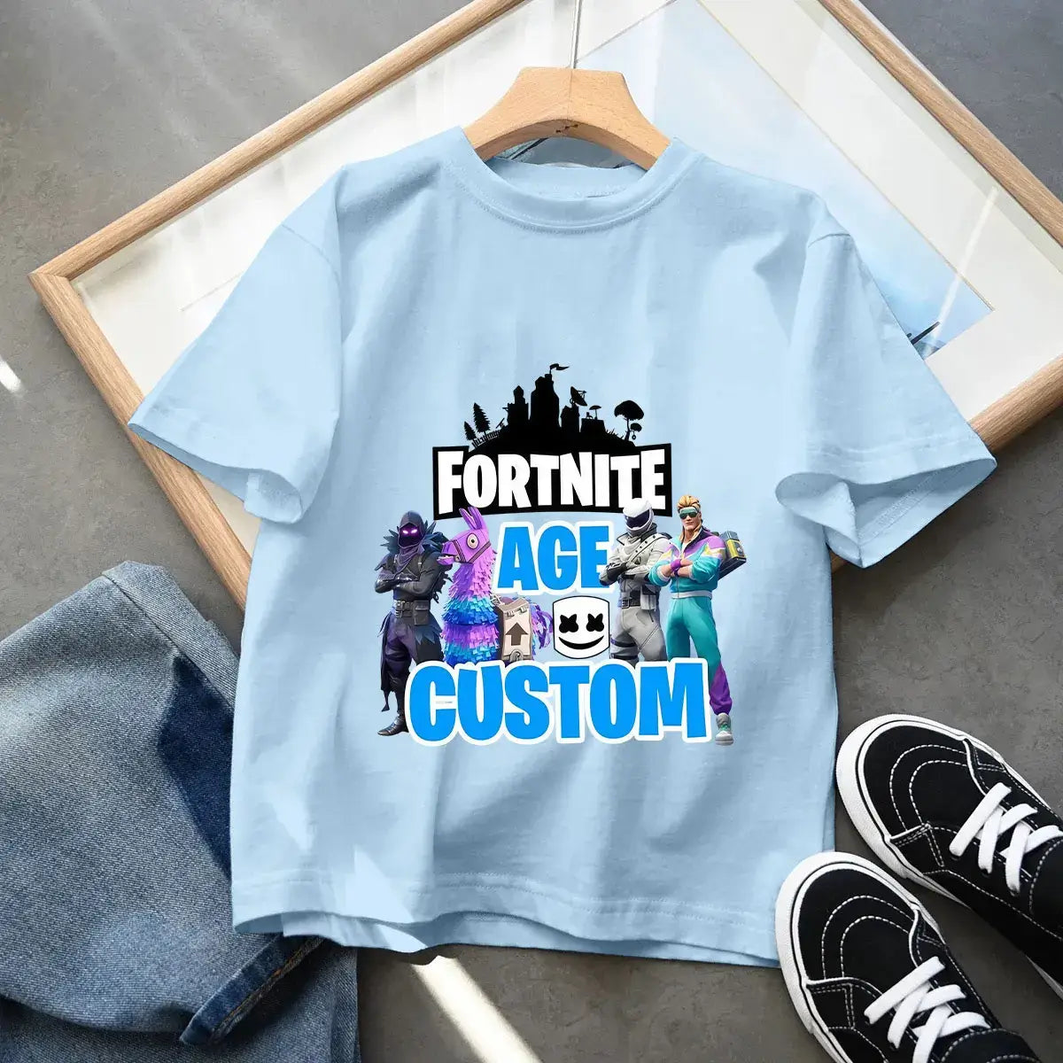 T-shirt blu in cotone per bambini Fortnites, maglietta a maniche corte Fortress Night per bebè, capo estivo cartoon per bambini e bambine, top kawaii, idea regalo