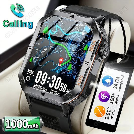 2026 New Men Smart Watch HD Bluetooth Call Sleep Heart Rate Health Monitoring Outdoor LED Flashlight Waterproof Sports Smartwatc