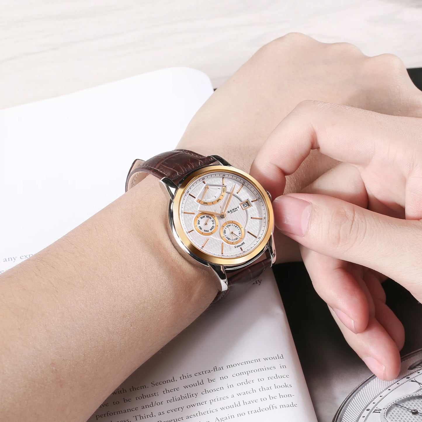 BERNY Luxury Automatic Mechanical Watch for Men Calendar Sapphire MIYOTA 9110 Dress Business Wristwatch High-end Men's Watches