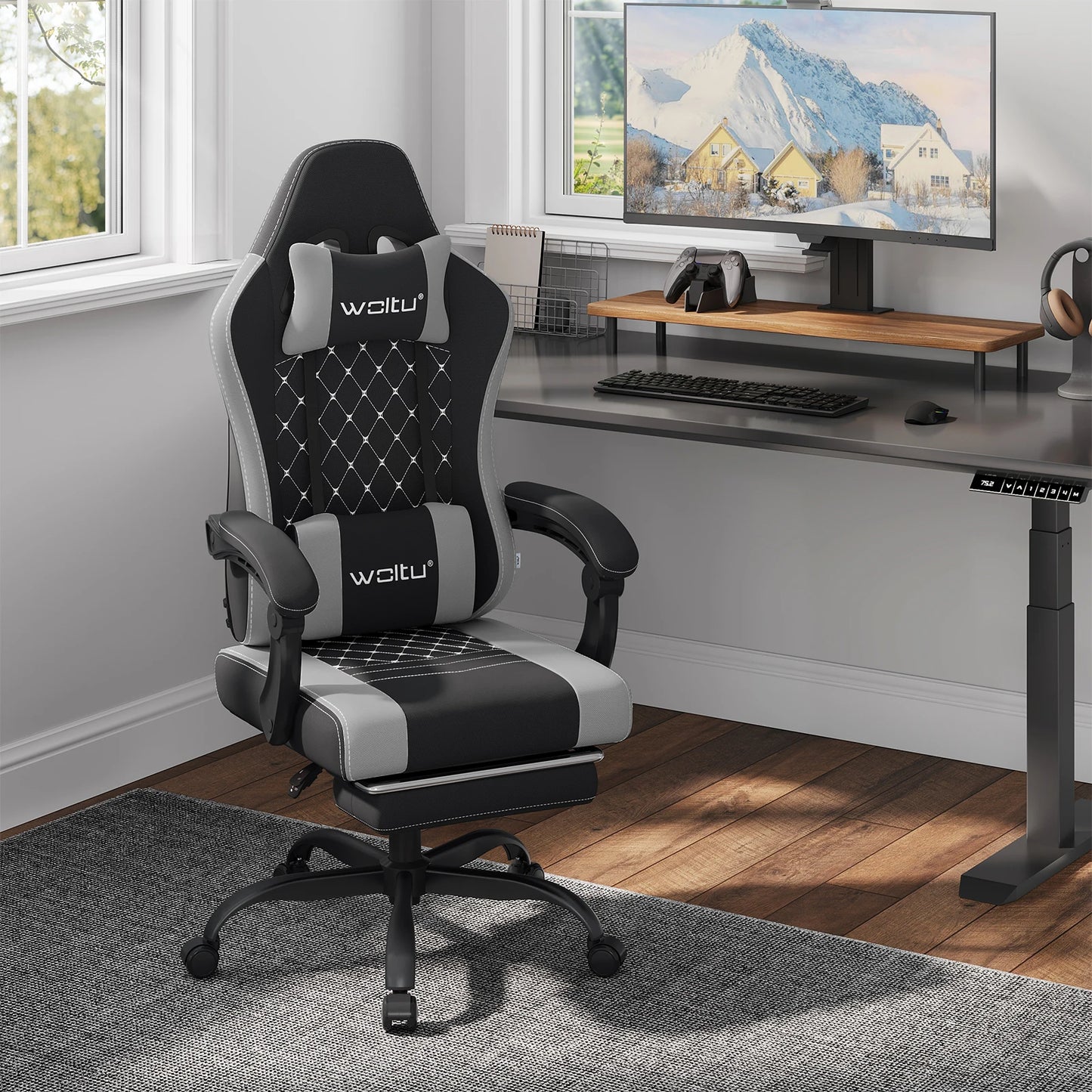 WOLTU Massage Gaming Chair Ergonomic Gamer Chair with Footrest, Lumbar Support, Adjustable Headrest, Swivel Computer Office Chair