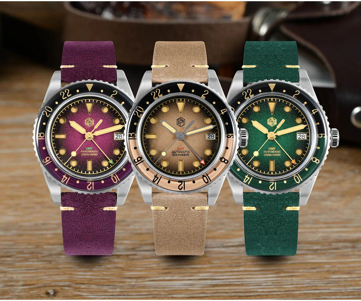 San Martin 2025 Men's Watches, Retro NH34 GMT Sandwich Dial, 40mm Bidirectional Sapphire Bezel, Luxury Sports Watch, 20Bar
