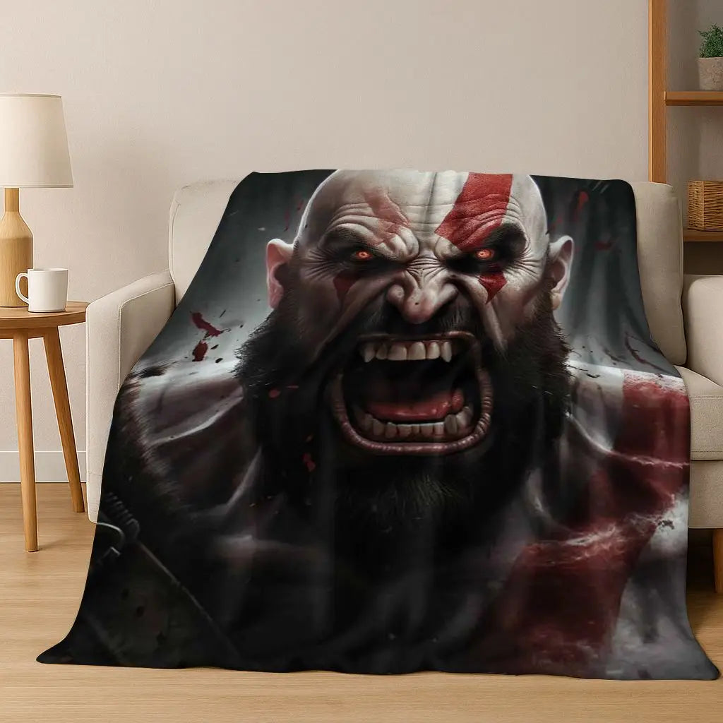 Classics God of War Kratos 3A Game Gamer Flannel Blanket,Warm and Cozy Soft Throw Blanket for Home Bedroom Bed Sofa Kid Gift