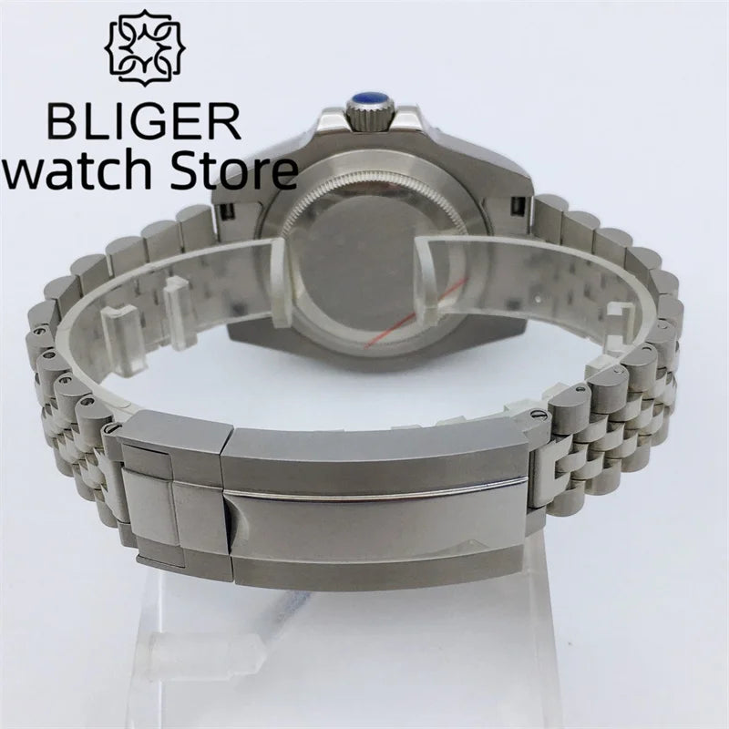 BLIGER 40mm NH34 GMT Watch For Men Mechanical Wristwatch Luminous Bezel Sapphire Glass Stainless Steel Bracelet Men's Watch
