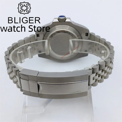 BLIGER 40mm NH34 GMT Watch For Men Mechanical Wristwatch Luminous Bezel Sapphire Glass Stainless Steel Bracelet Men's Watch