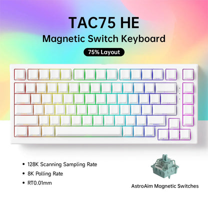 Teclado AKKO TAC75 HE com interruptores magnéticos, formato 75%, teclado gaming Rapid Trigger 0.005mm 8K RGB com fio, teclado personalizado para esports para gamers
