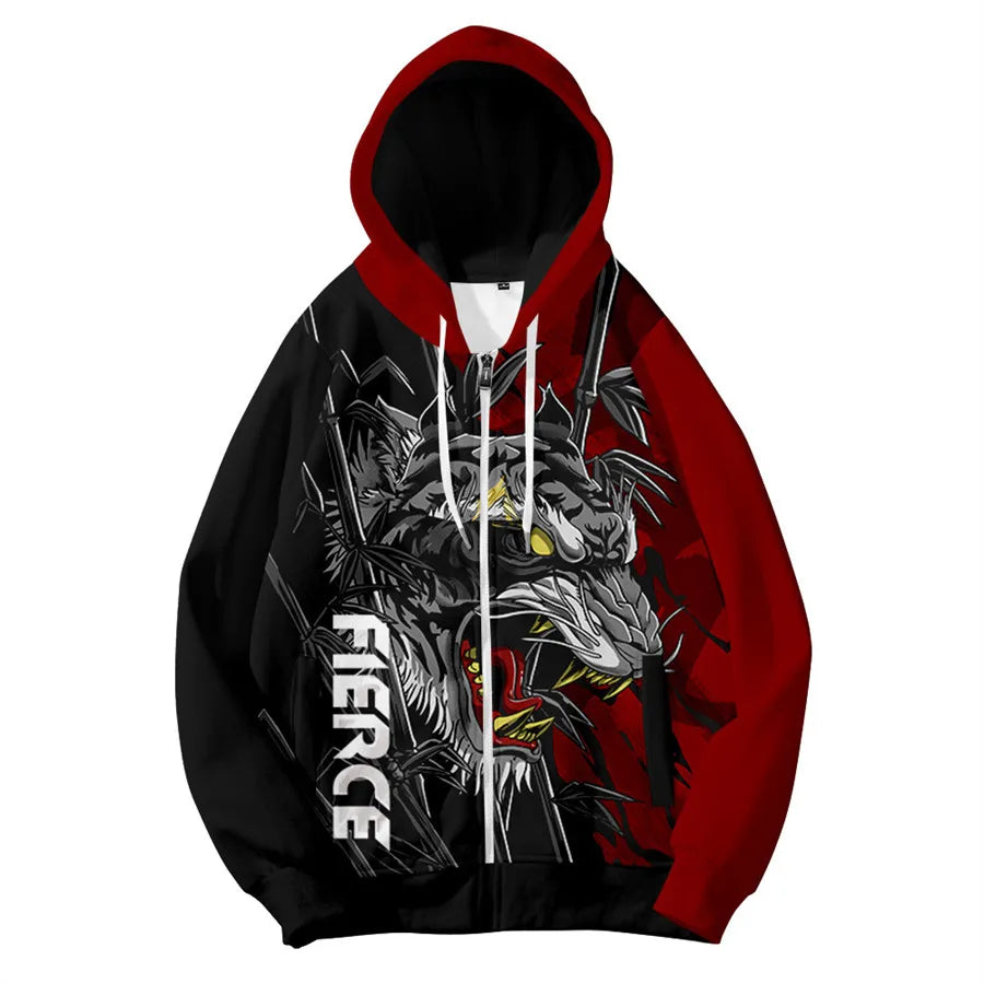 Felpe con cappuccio da uomo e bambino con stampa 3D per Capodanno cinese, grafica drago, streetwear cool, top con cappuccio