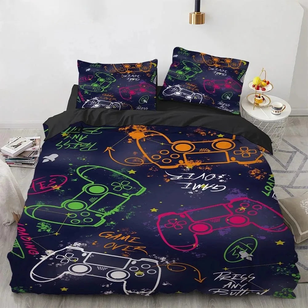 Set biancheria da letto gaming per bambino, copripiumino Queen ispirato ai videogiochi, copripiumino con design PlayStation per ragazzi e uomini giovani