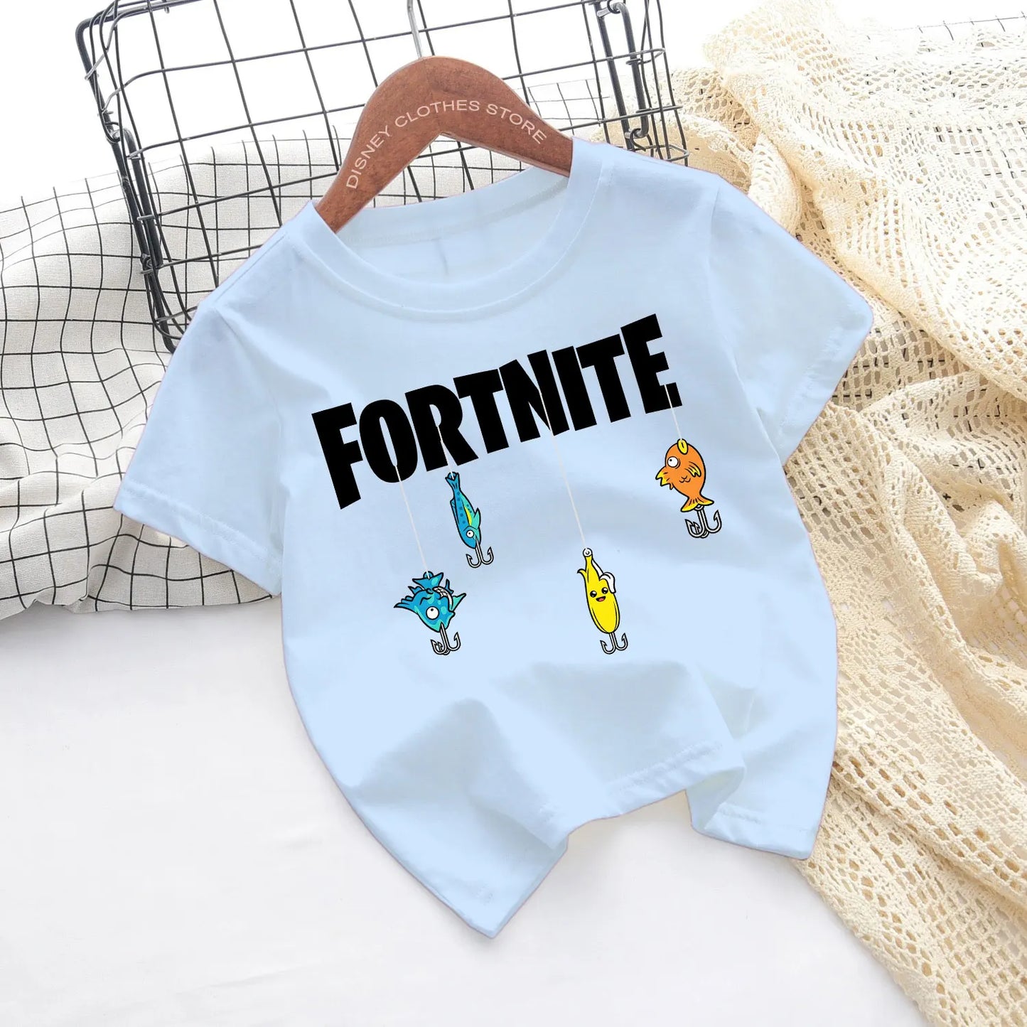 T-shirts de Criança Fortnite com Estampado de Figuras Cartoon do Jogo Fortress Night, Tops de Manga Curta para Verão, Roupa para Rapazes e Raparigas