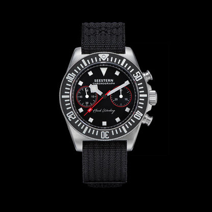 Cronógrafo SEESTERN para homem com movimento mecânico Tianjin ST1901, vidro de safira, bracelete de nylon, autocolante, luminoso, esqueleto