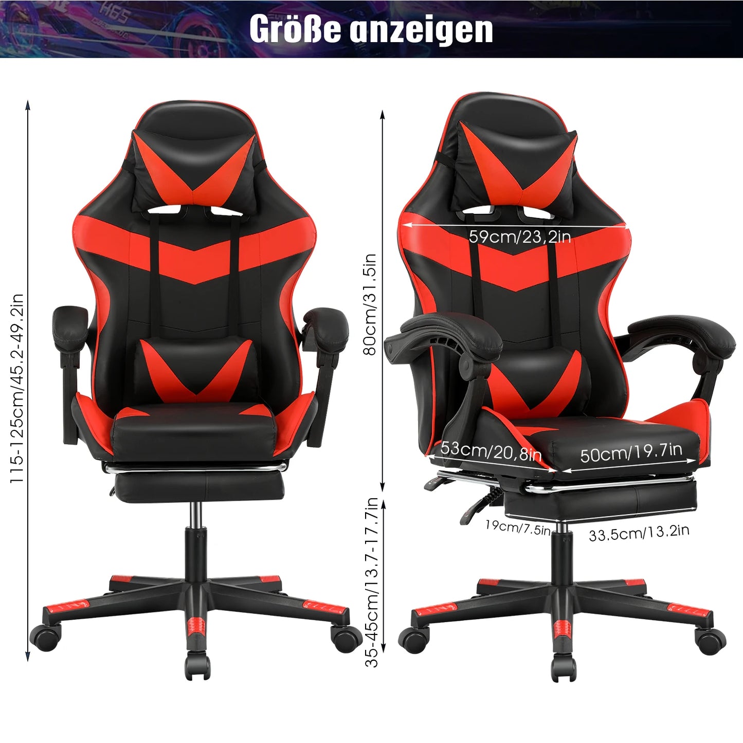 Ergonomic Gaming Chair Racing Style with Footrest, Lumbar Support, Adjustable Height, Reclining Computer Chair with Armrests & Headrest