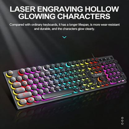 Typewriter style Mechanical feel Gaming Keyboard, Wired, RGB Backlit, Round Keycaps Mouse and Keyboard Bundle Waterproof 104-Key