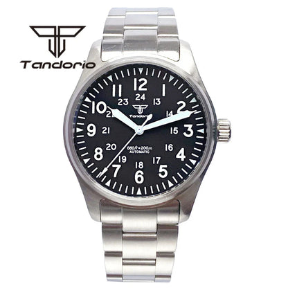 Tandorio 39mm Diving Pilot Automatic Watch for Men NH35/PT5000/Miyota8215 Movement AR Sapphire Crystal 20BAR Waterproof Luminous