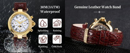 BERNY Classic Dress Automatic Watch for Men Luxury Stainless Steel Mechanical Wristwatch Leather Strap Waterproof Sliver Watches