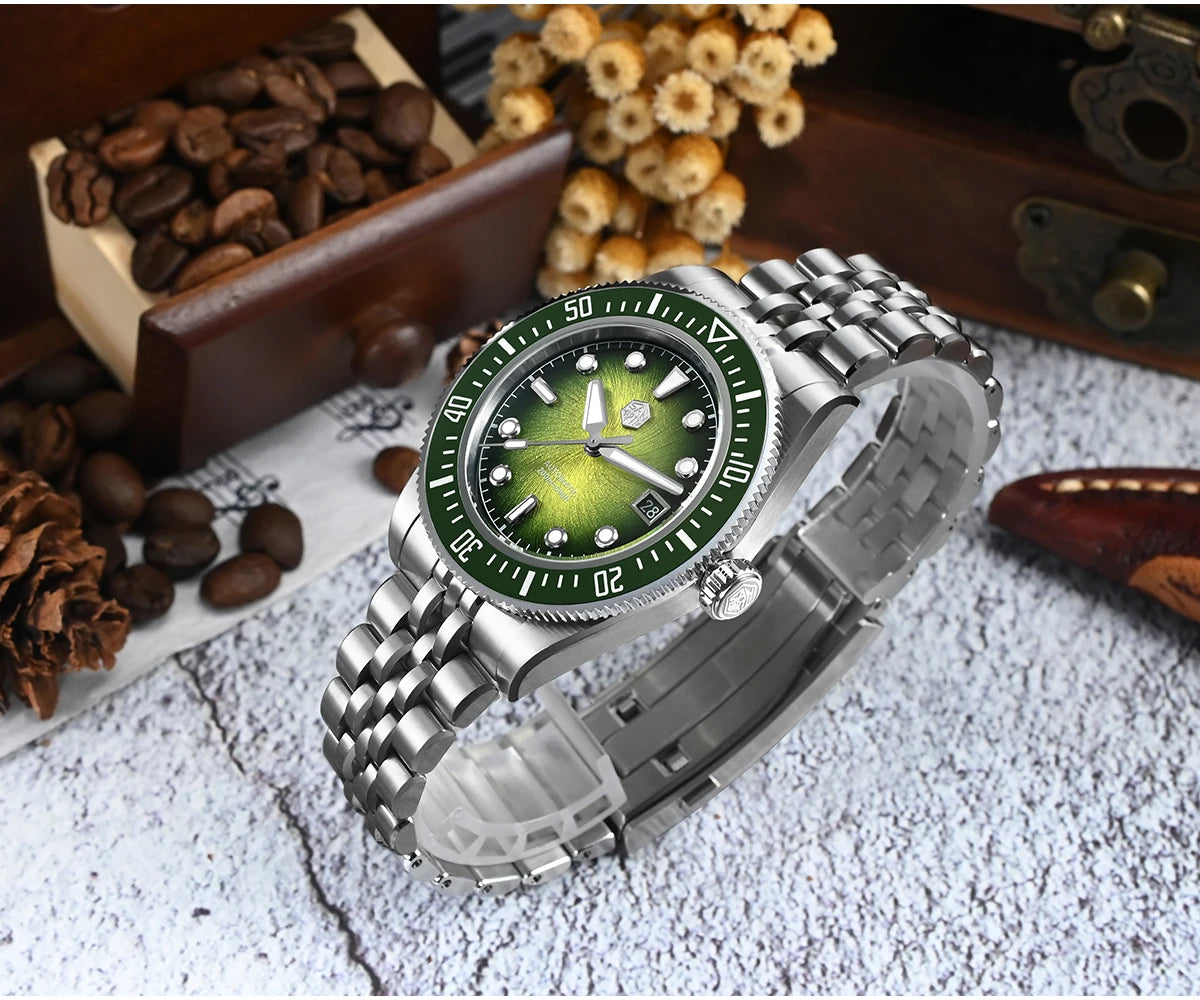 Orologio subacqueo di lusso da uomo San Martin 40mm, Miyota 9015, quadrante smaltato sunburst, automatico meccanico, impermeabile 200m, SN0148