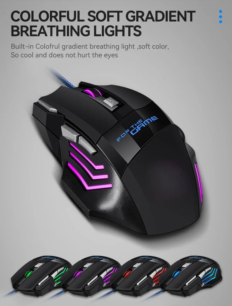 1 rato gaming USB Hyperspeed novo para PC, retroiluminado RGB, rato gaming ergonómico 7D para esports, com fios, para portátil e PC gamer