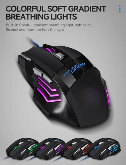 1 rato gaming USB Hyperspeed novo para PC, retroiluminado RGB, rato gaming ergonómico 7D para esports, com fios, para portátil e PC gamer