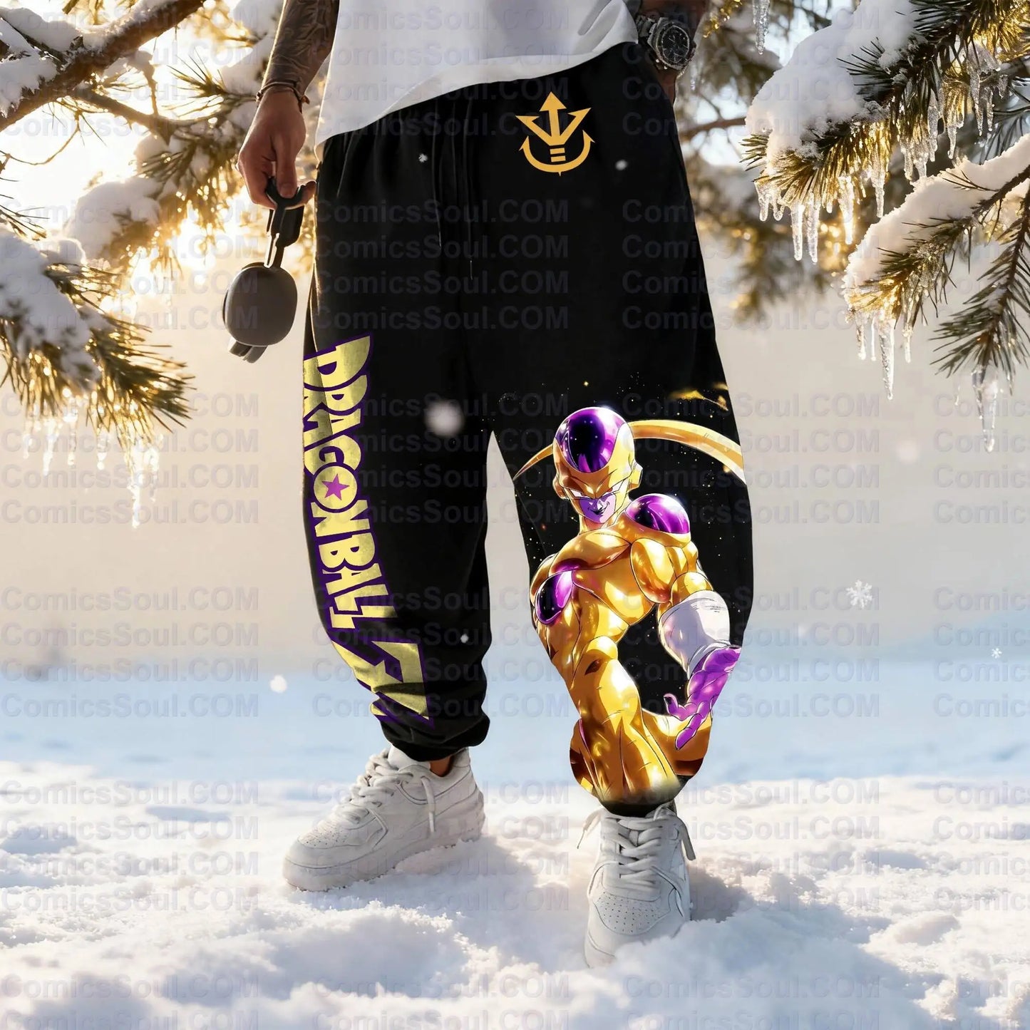 Set felpa con cappuccio nera Dragon Ball Z Frieza Golden Form con stampa posteriore effetto energia viola, in cotone, con logo M
