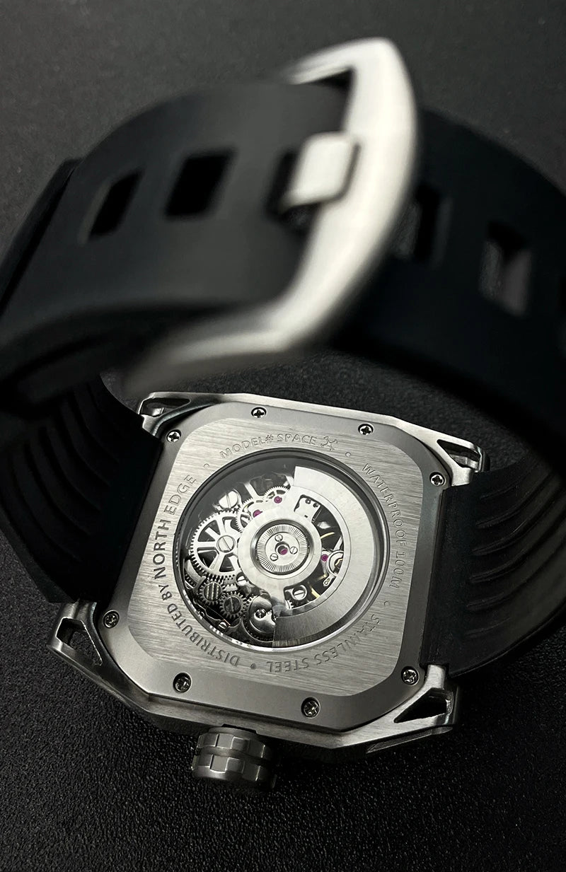 NORTH EDGE Men's Mechanical Watches Stainless Steel Skeleton Automatic Watch For Men Waterproof 100M Seagull's Movement Space X