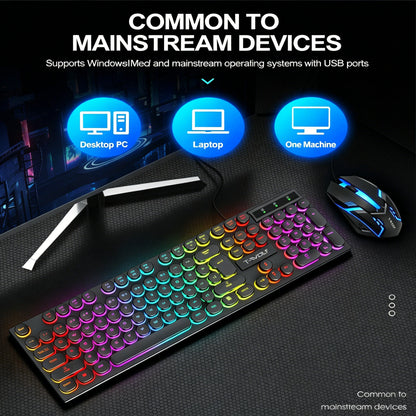 Typewriter style Mechanical feel Gaming Keyboard, Wired, RGB Backlit, Round Keycaps Mouse and Keyboard Bundle Waterproof 104-Key