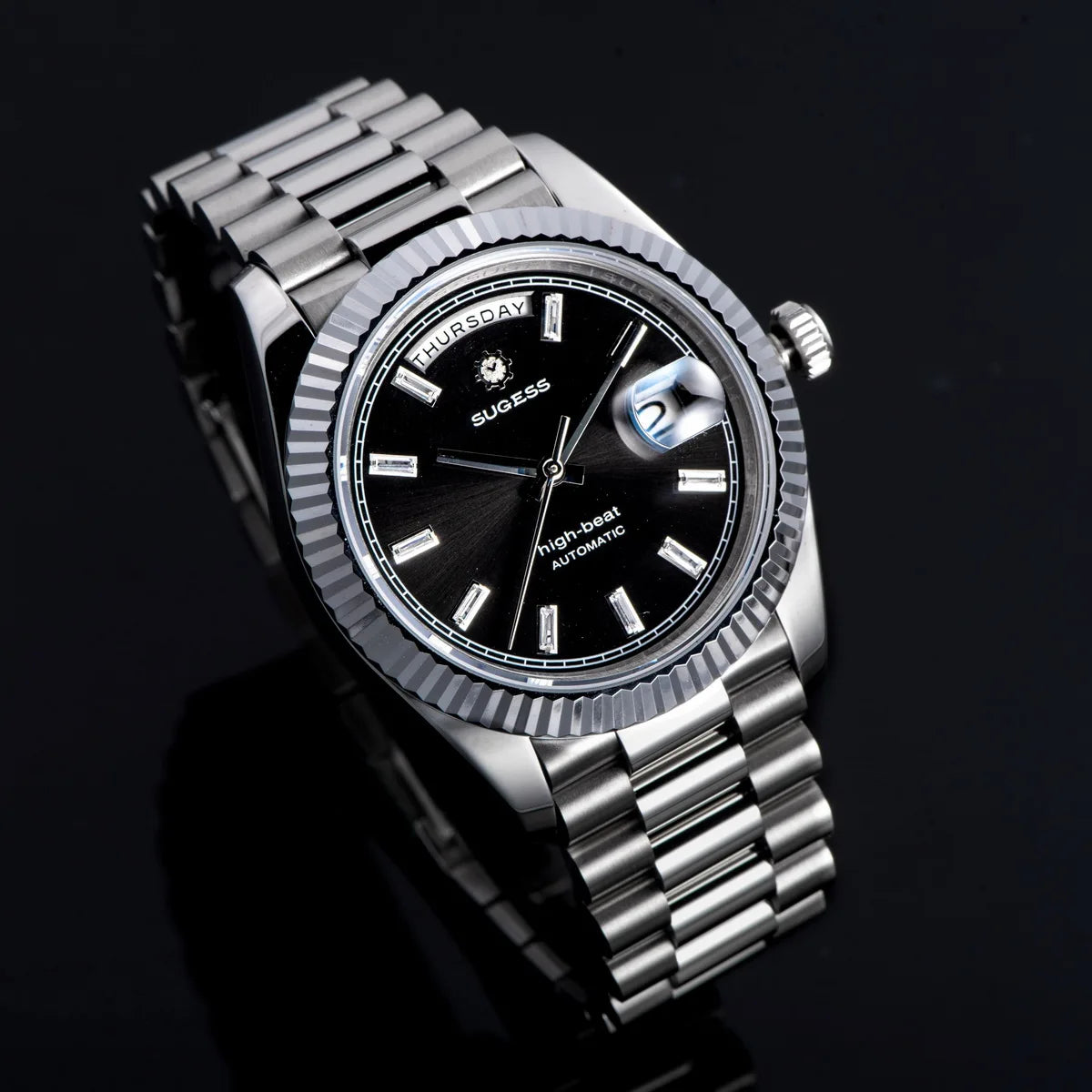 Sugess 40mm Men's Watches Automatic Date Mechanical Day Wristwatch Peacock SL3034 Movement Sapphire Waterproof Luxury Retro New