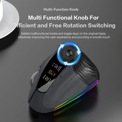 Jomaa RGB-verlichte Speed Roller draadloze verticale muis met functie-instelknop, Bluetooth USB, ergonomische muis, stille klik