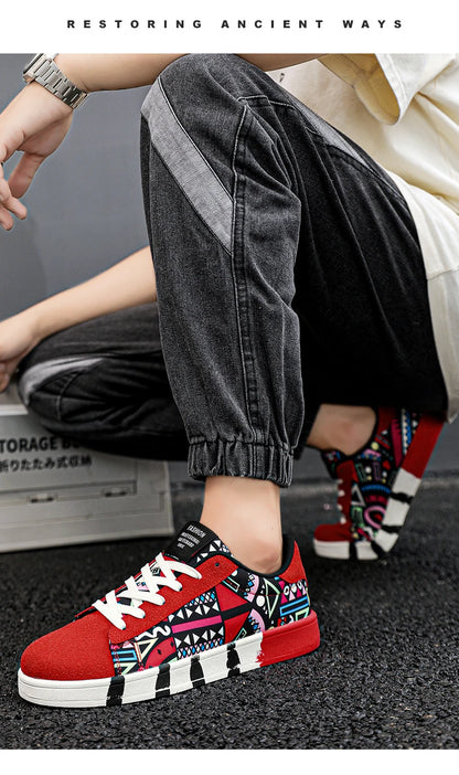 YRZL Sapatilhas de corrida desportivas para homem em lona, estilo geométrico, com atacadores, sapatilhas de casal com estampado graffiti moderno, sapatos de skate para homem