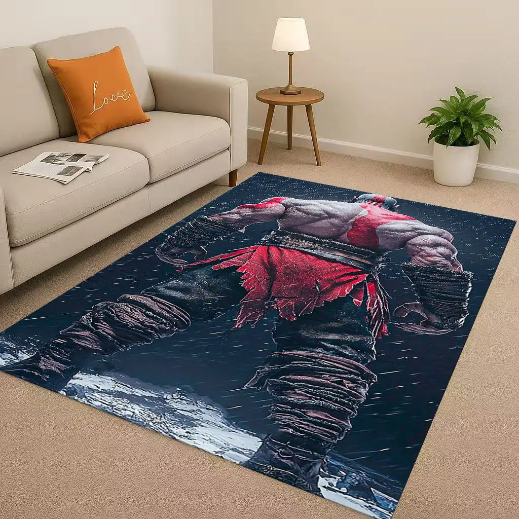 Kratos God of War Game Cartoon Gamer Living Room Non-Slip Area Rug Soft Carpet for Bedroom Playroom Sofa,Easy Clean Home Doormat