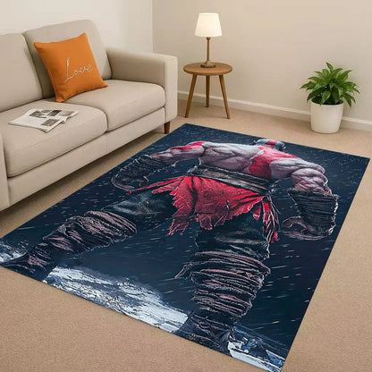 Kratos God of War Game Cartoon Gamer Living Room Non-Slip Area Rug Soft Carpet for Bedroom Playroom Sofa,Easy Clean Home Doormat