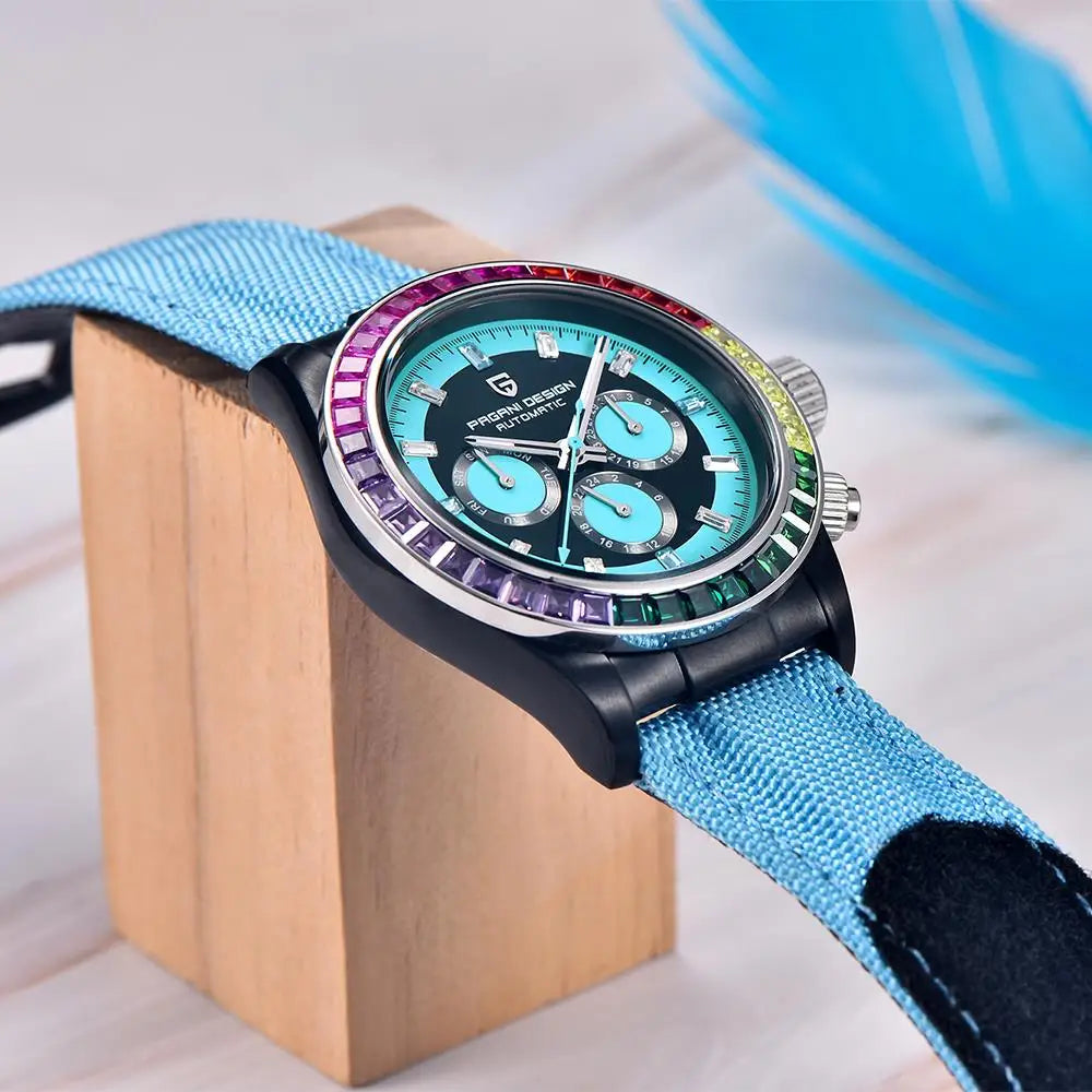 PAGANI DESIGN Luxury Men's Mechanical Watch 40mm Multifunctional Timing Watch Rainbow Bezel Sapphire Glass Men's Watches PD1732