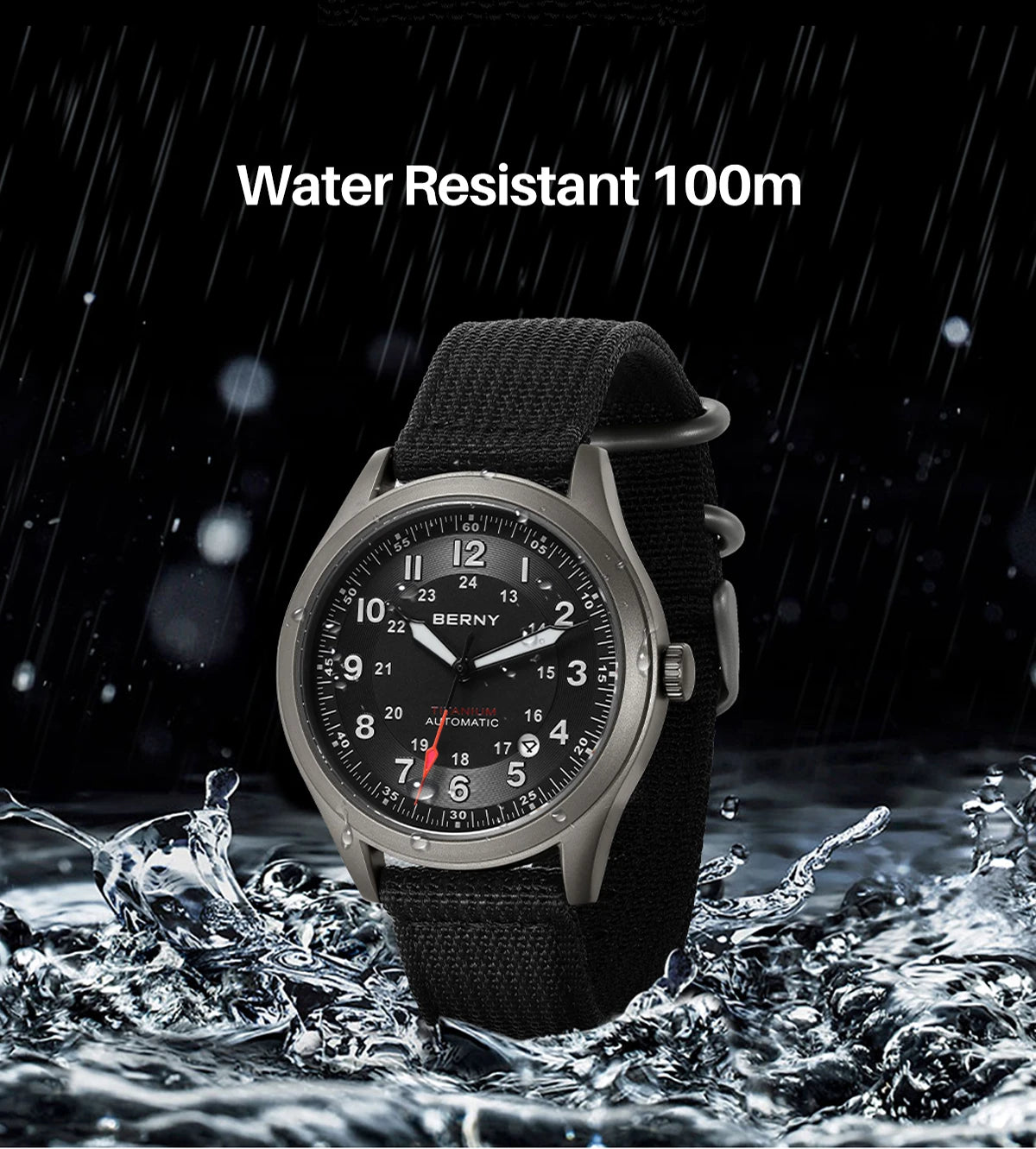BERNY Titanium Automatic Men's Field Watches Date Sapphire Super Luminous Sports Easy Read Outdoor 10ATM Mechanical Watch