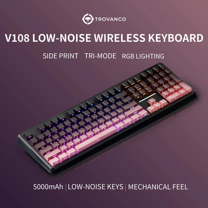 Tastiera Bluetooth V108 Pro Office a bassa rumorosità 2.4G cablata e wireless, layout completo con membrana retroilluminata RGB