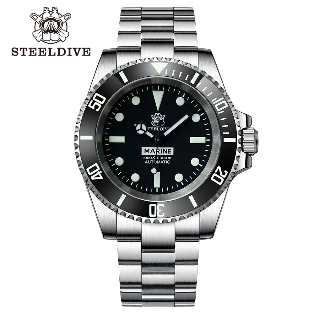 STEELDIVE SD1954 Black Dial 41MM Stainless Steel NH35 Automatic Movement What Ghost Mens 300M Dive Watch  Sapphire Glass