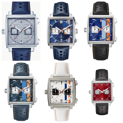 Customized Men Quartz Chronograph VK63 Movement Sapphire Glass White Black Blue Leather Strap Luminous Waterproof Shockproof