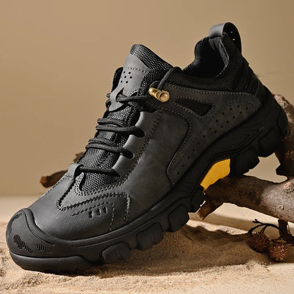 HIKEUP Comfortable Men Trekking Sneakers Male Shoes Waterproof Rubber Sole High Quality Hiking Shoes Wear-Resistant Non-Slip