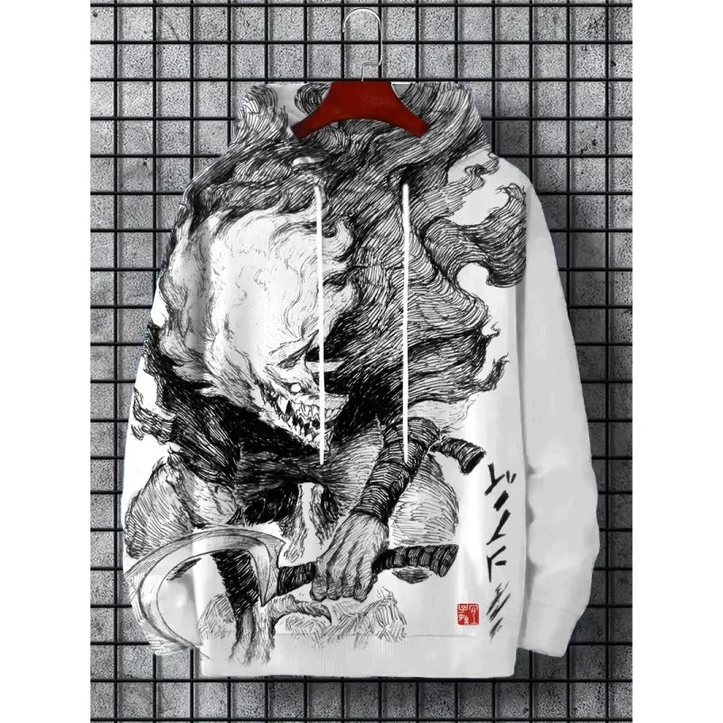 3D Printed Waves Noodles Hoodie For Men Cool Wolf Pattern Long Sleeve Tops Casual Sweatshirt Harajuku Pullover Loose Hoodies