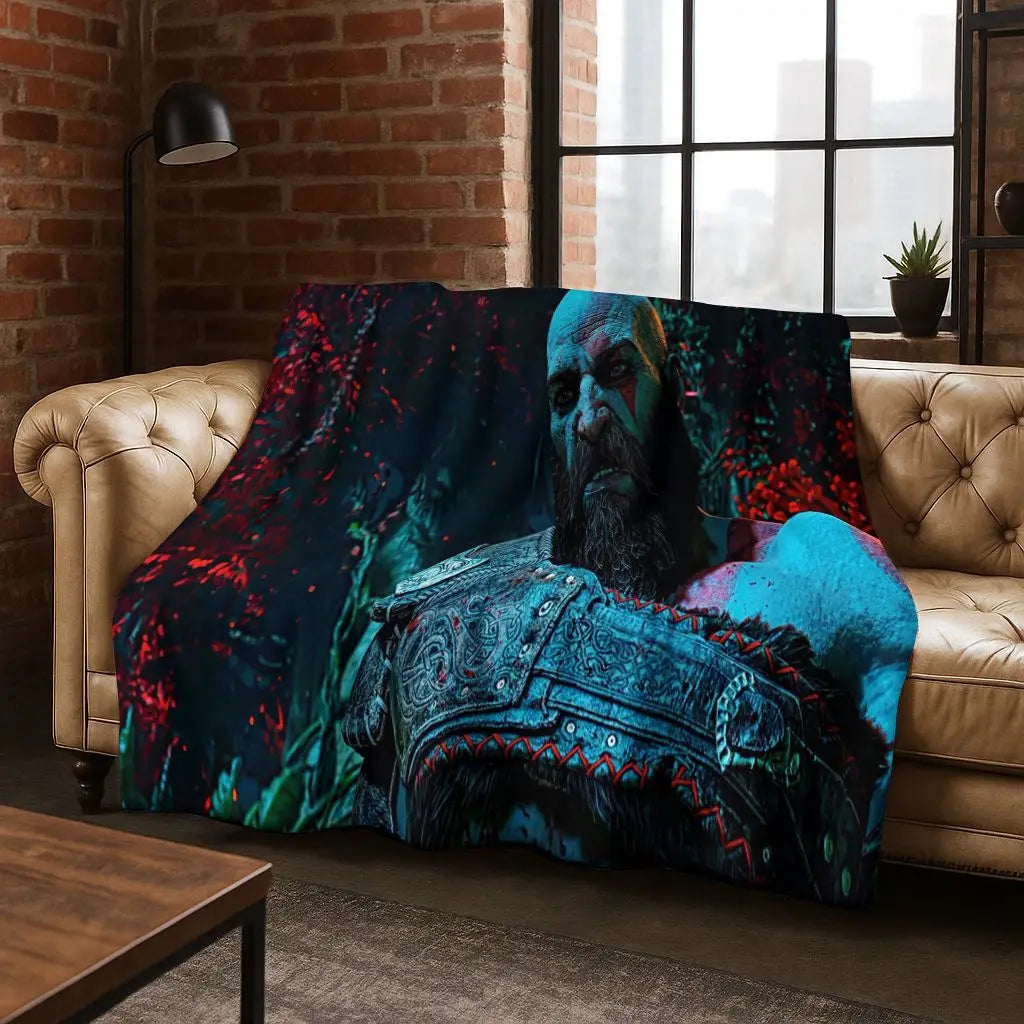 Classics God of War Kratos 3A Game Gamer Flannel Blanket,Warm and Cozy Soft Throw Blanket for Home Bedroom Bed Sofa Kid Gift