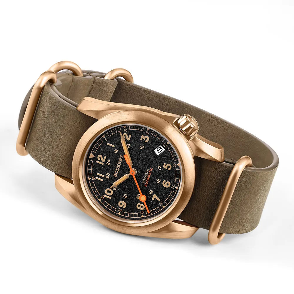Relógio masculino Boderry Field Watches VOYAGER, caixa em bronze, mecânico automático, 100M impermeável, estilo militar, marca de topo