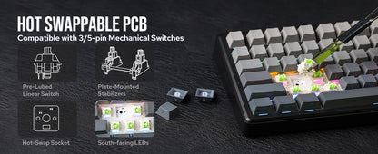 Teclado mecánico inalámbrico EPOMAKER X AULA F75 MAX compacto 75% con distribución ANSI, conexión por cable/Bluetooth/2.4GHz, pantalla TFT y perilla