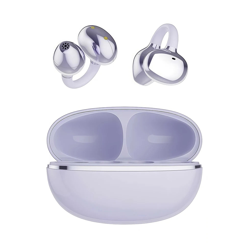 Open Ear Bluetooth Headset Clip On Wireless Earphones with Mic, Open Ear Bluetooth Headset Sports Earbuds, Bluetooth 5.3 Cycling Headphones with ANC Waterproof Design