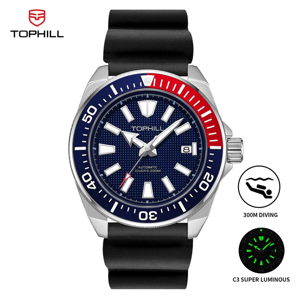 TOPHILL 43.5mm Professional Dive Watch Automatic NH35 Movement Sapphire 300M Waterproof Super Luminous Diving Men's Wristwatches