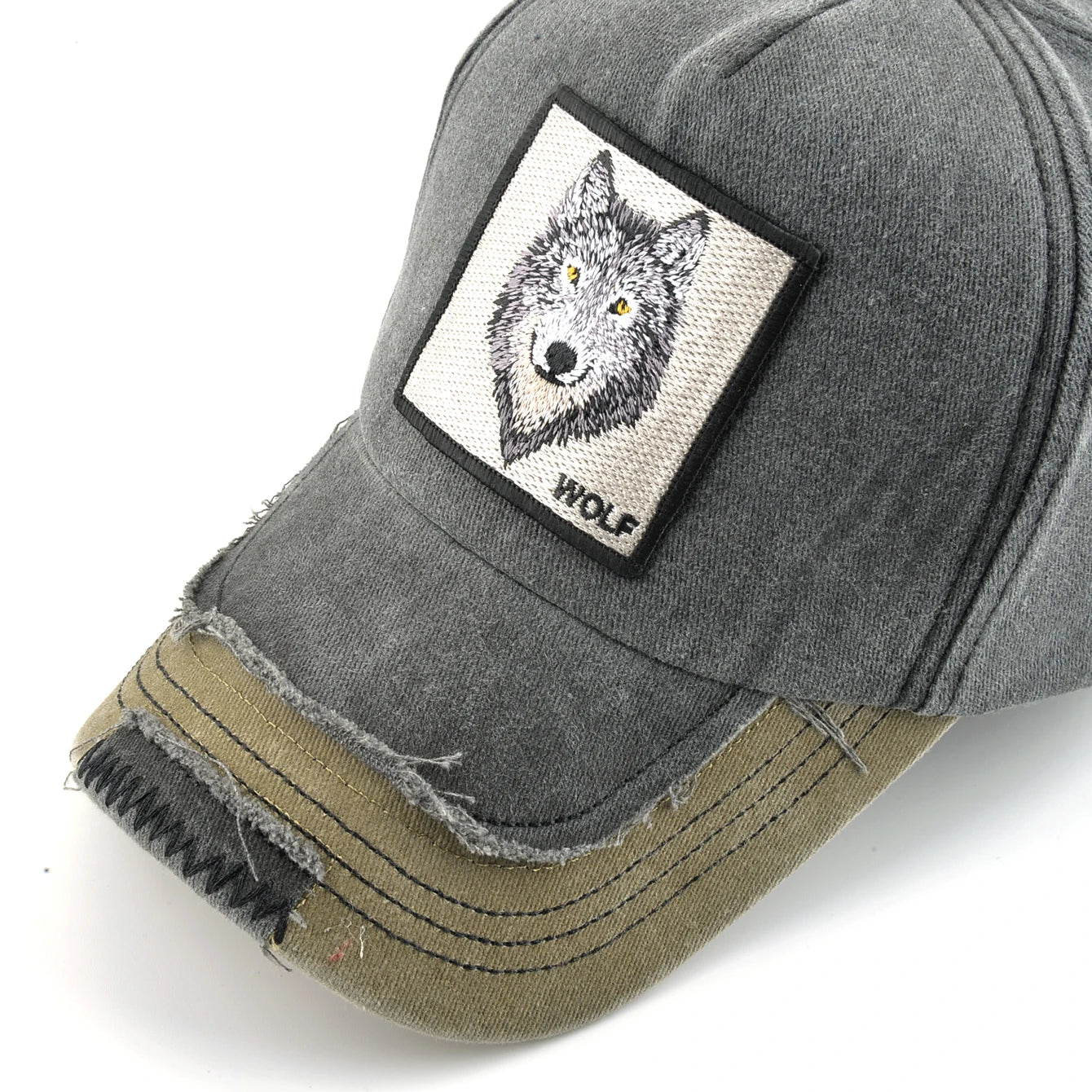 Vintage Denim Baseball Cap With Embroidery Wolf Patch Men Snapback Hip Hop Dad Hats Women Four Seasons Adjustable Sun Visor Cap