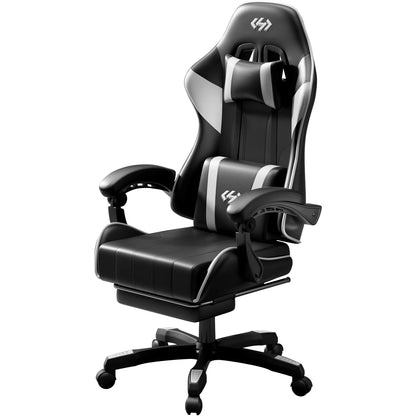 Cadeira gaming ergonómica, cadeira de escritório para computador com apoio para os pés e apoio de cabeça, cadeira de escritório para adulto com altura e encosto ajustáveis