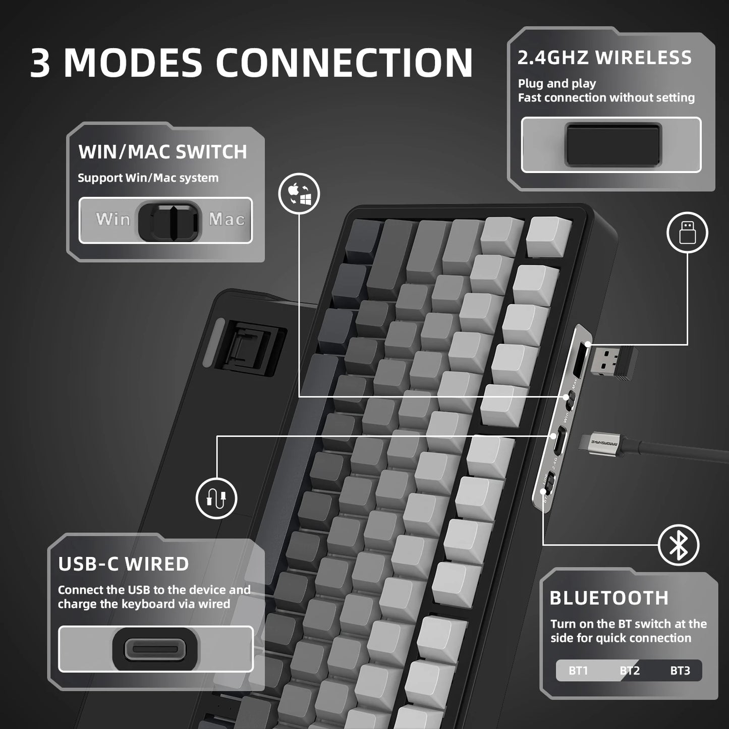 Teclado mecánico ATTACK SHARK X85 trimodo Gasket 75% con perilla CNC, acolchado de 5 capas, hot-swap, retroiluminación RGB y NKRO