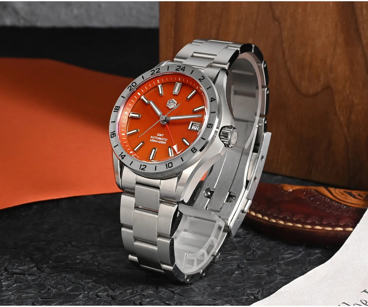 Reloj de lujo para hombre San Martin 39mm con esfera de aventurina, NH34 GMT automático mecánico, zafiro, resistente al agua, luminoso, SN0129