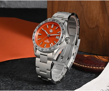 Reloj de lujo para hombre San Martin 39mm con esfera de aventurina, NH34 GMT automático mecánico, zafiro, resistente al agua, luminoso, SN0129