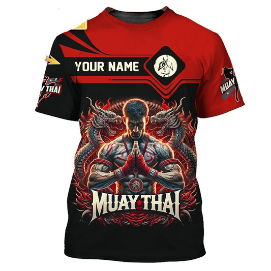 Cool ny Muay Thai-grafisk T-shirt til mænd, 3D-print med tiger- og dragemotiv, personlighed, tilpasset navn, T-shirt til sommer, træning og fitness